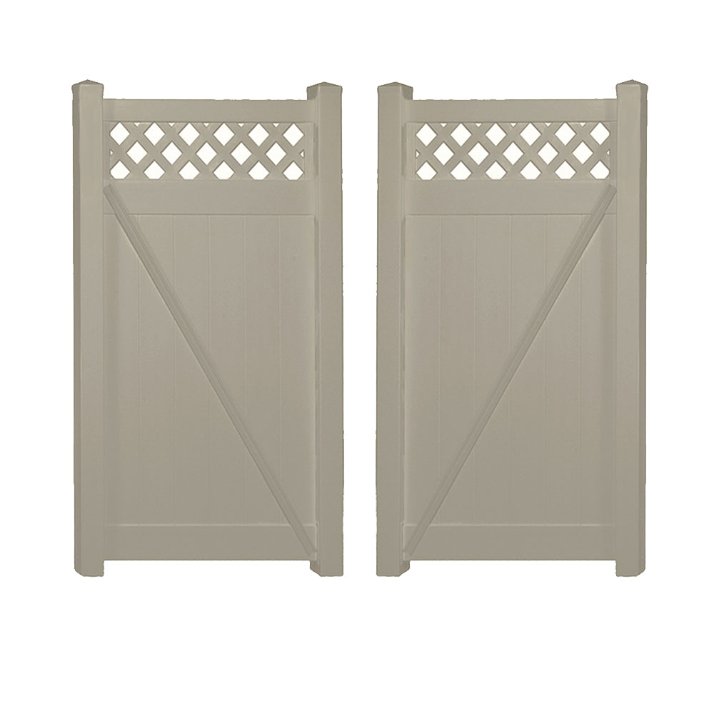 Khaki Ashton vinyl privacy fencing double gate stock image