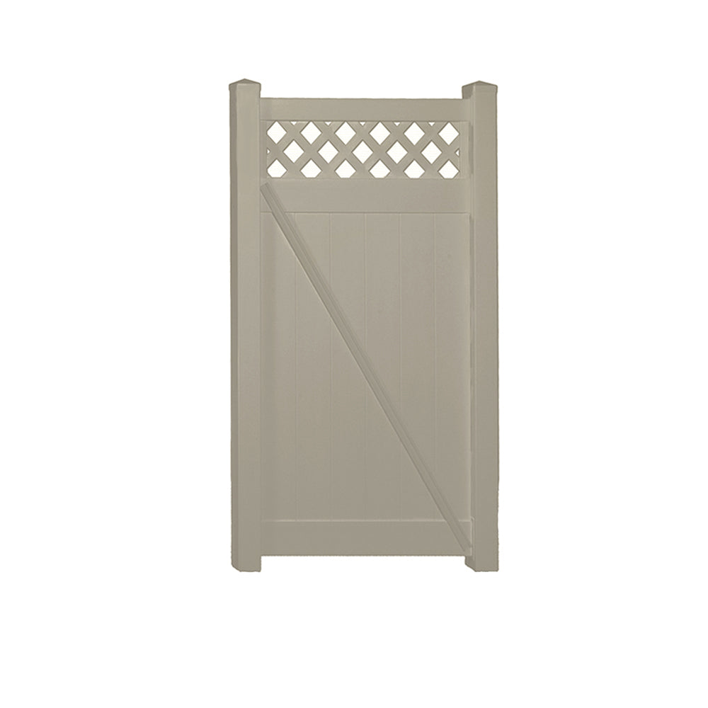 Khaki Ashton vinyl privacy fencing gate stock image