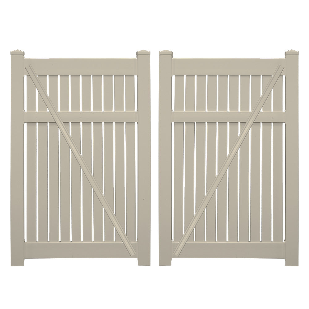 Khaki Huntington vinyl semi-privacy fencing double gate stock image