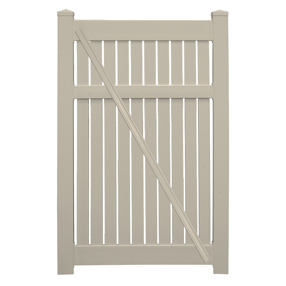 Khaki Huntington vinyl semi-privacy fencing gate stock image