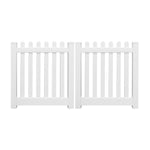 White Plymouth vinyl picket fencing double gate stock image