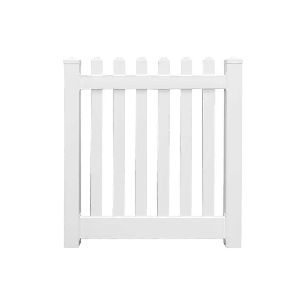 White Plymouth vinyl picket fencing gate stock image