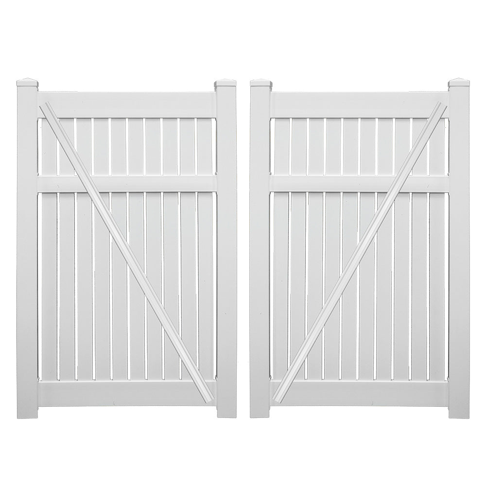 White Huntington vinyl semi-privacy fencing double gate stock image