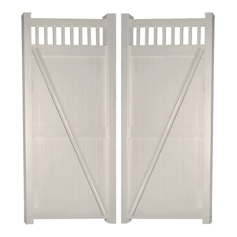 tan vinyl privacy fence double gate
