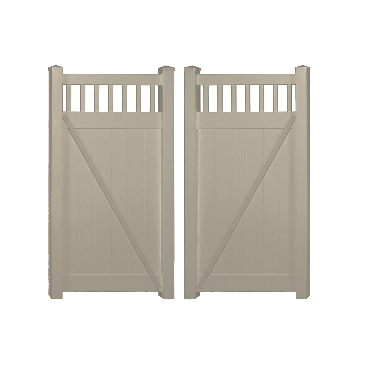 Khaki Mason vinyl privacy fencing double gate stock image