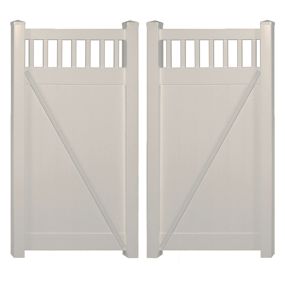 Tan Mason vinyl privacy fencing double gate stock image