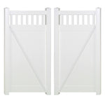 White Mason vinyl privacy fencing double gate stock image