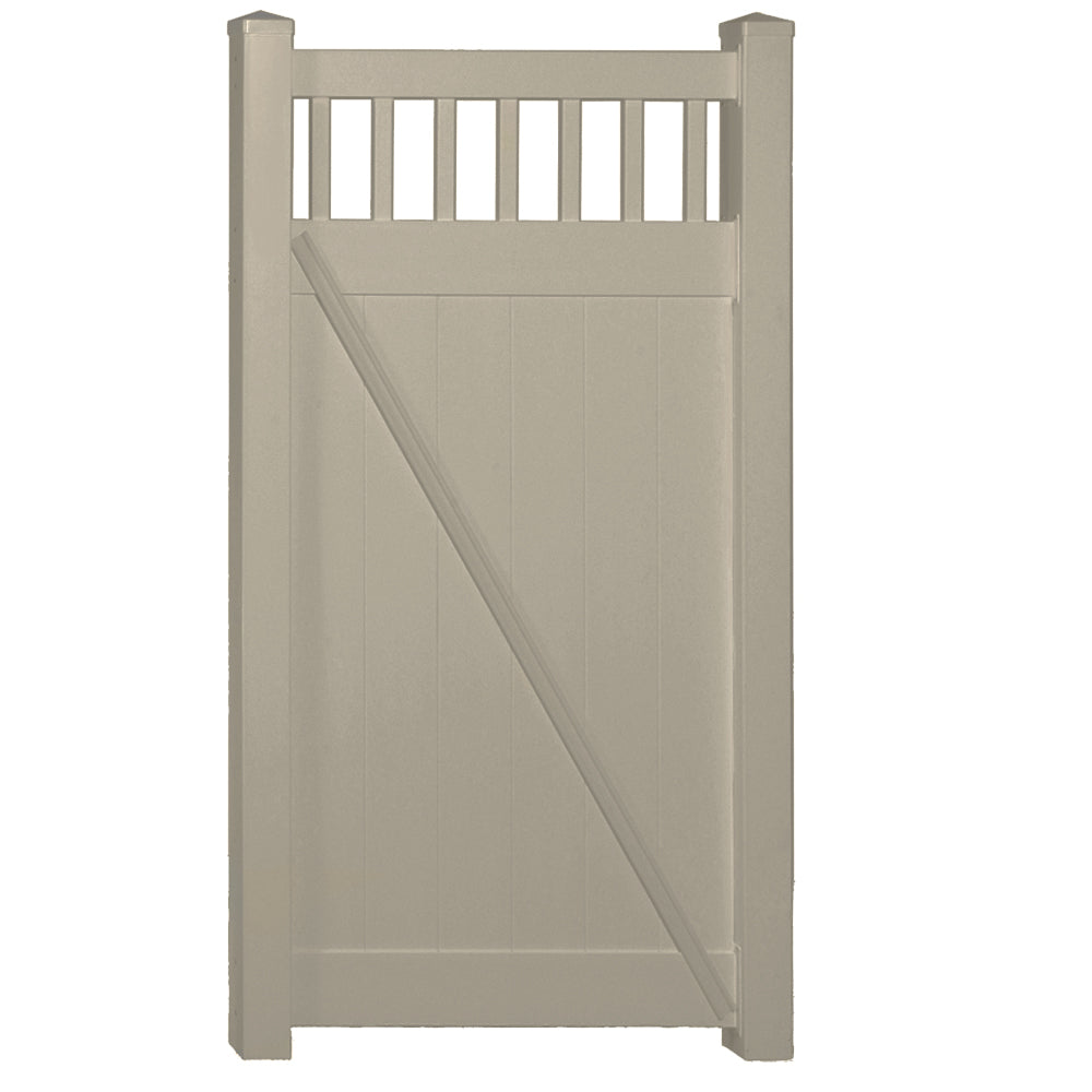 Khaki Mason vinyl privacy fencing gate stock image