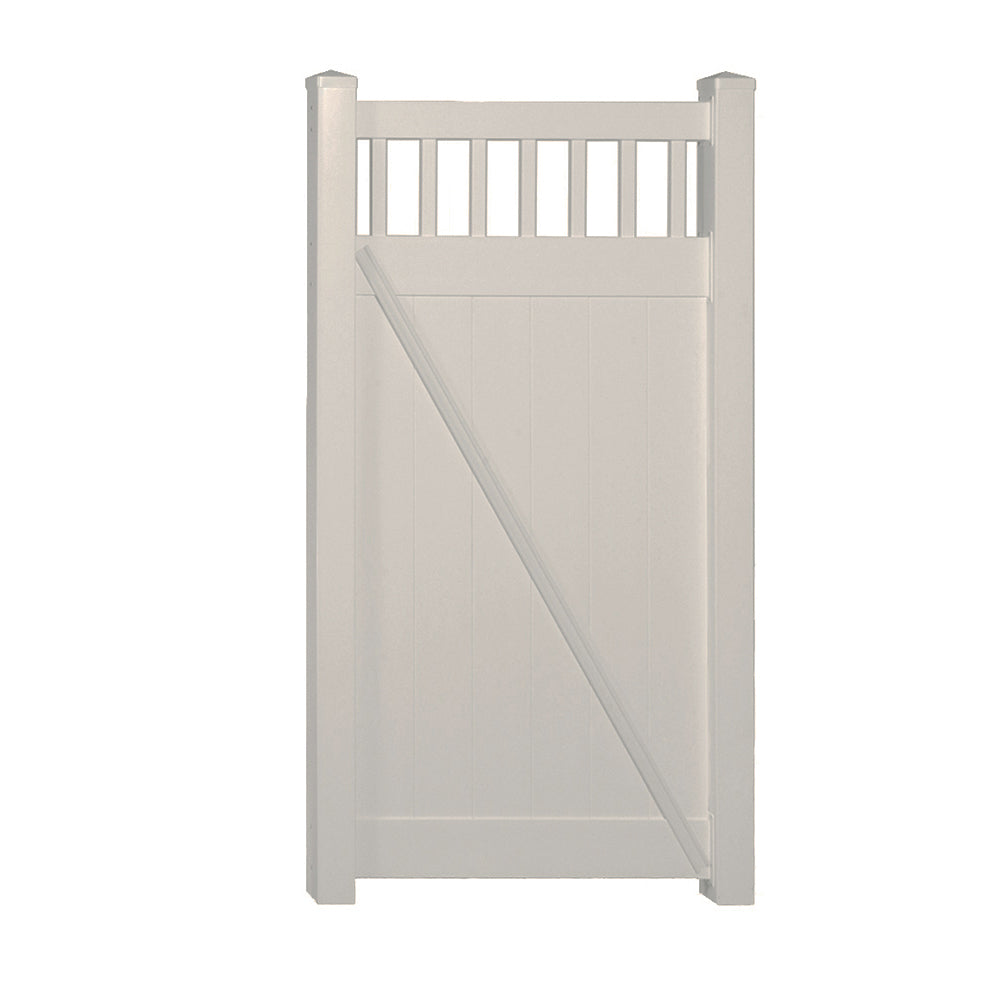 Tan Mason vinyl privacy fencing gate stock image