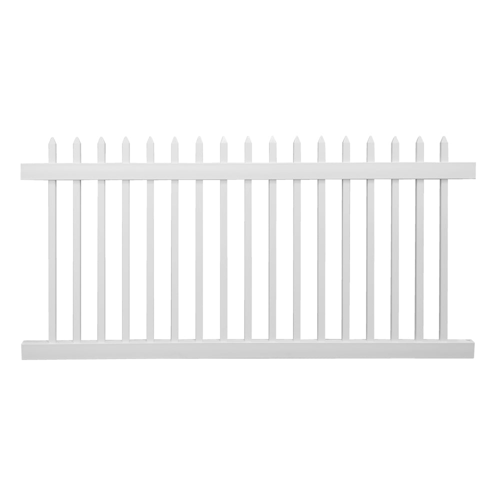 White Abbington vinyl picket fence stock image