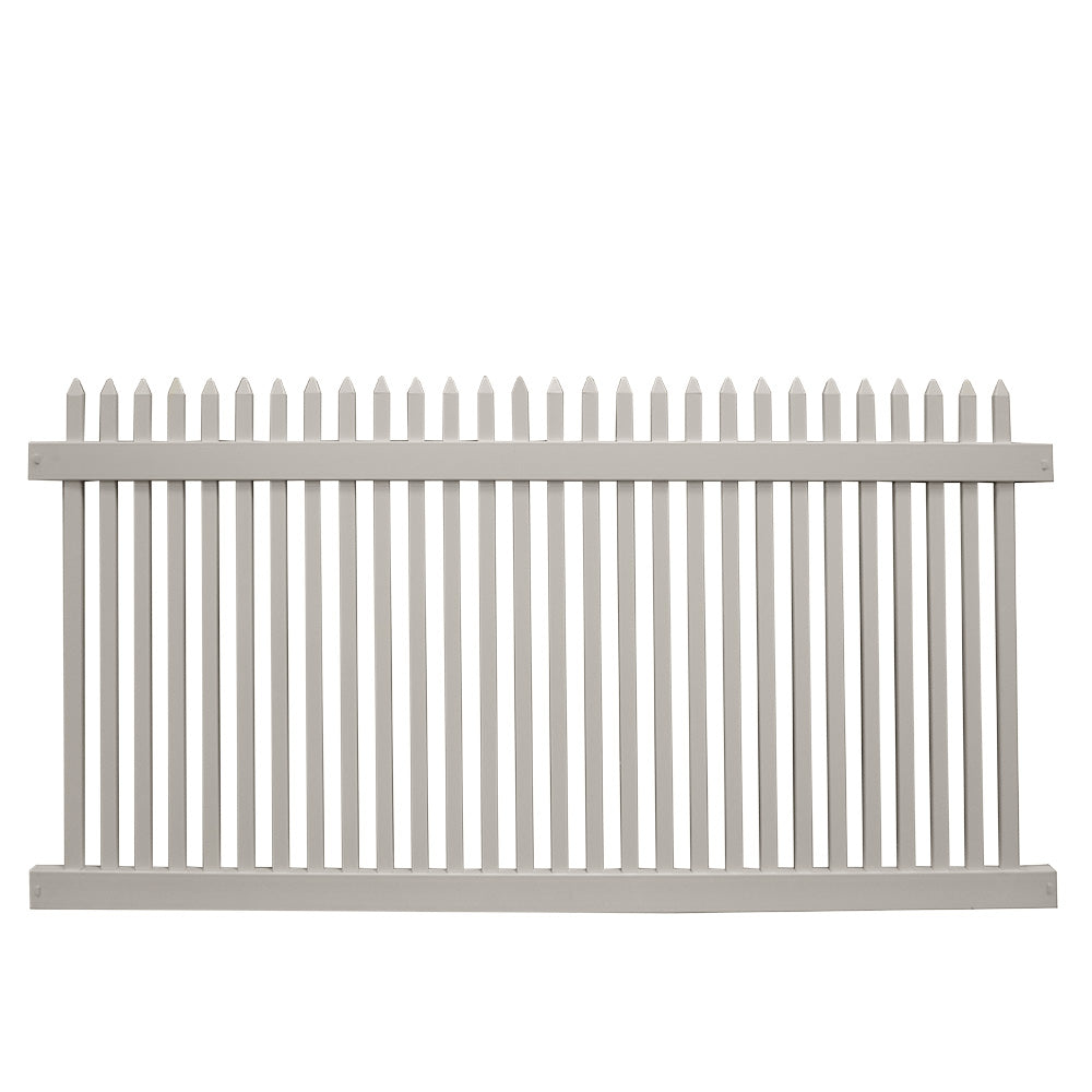 Tan Hartford vinyl picket fence stock image