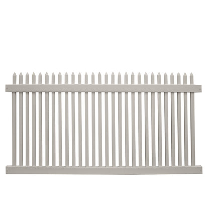 Tan Hartford vinyl picket fence stock image