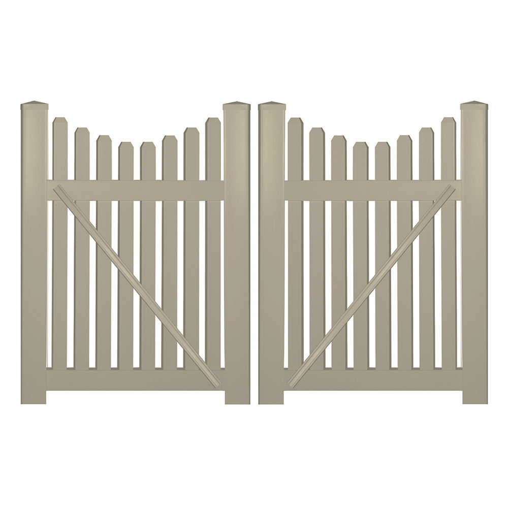 Khaki Richmond vinyl picket fencing double gate stock image