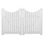 White Richmond vinyl picket fencing double gate stock image