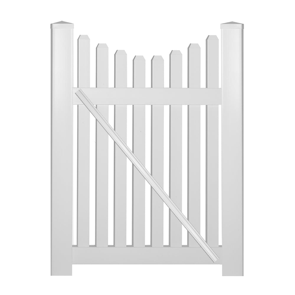 White Richmond vinyl picket fencing gate stock image