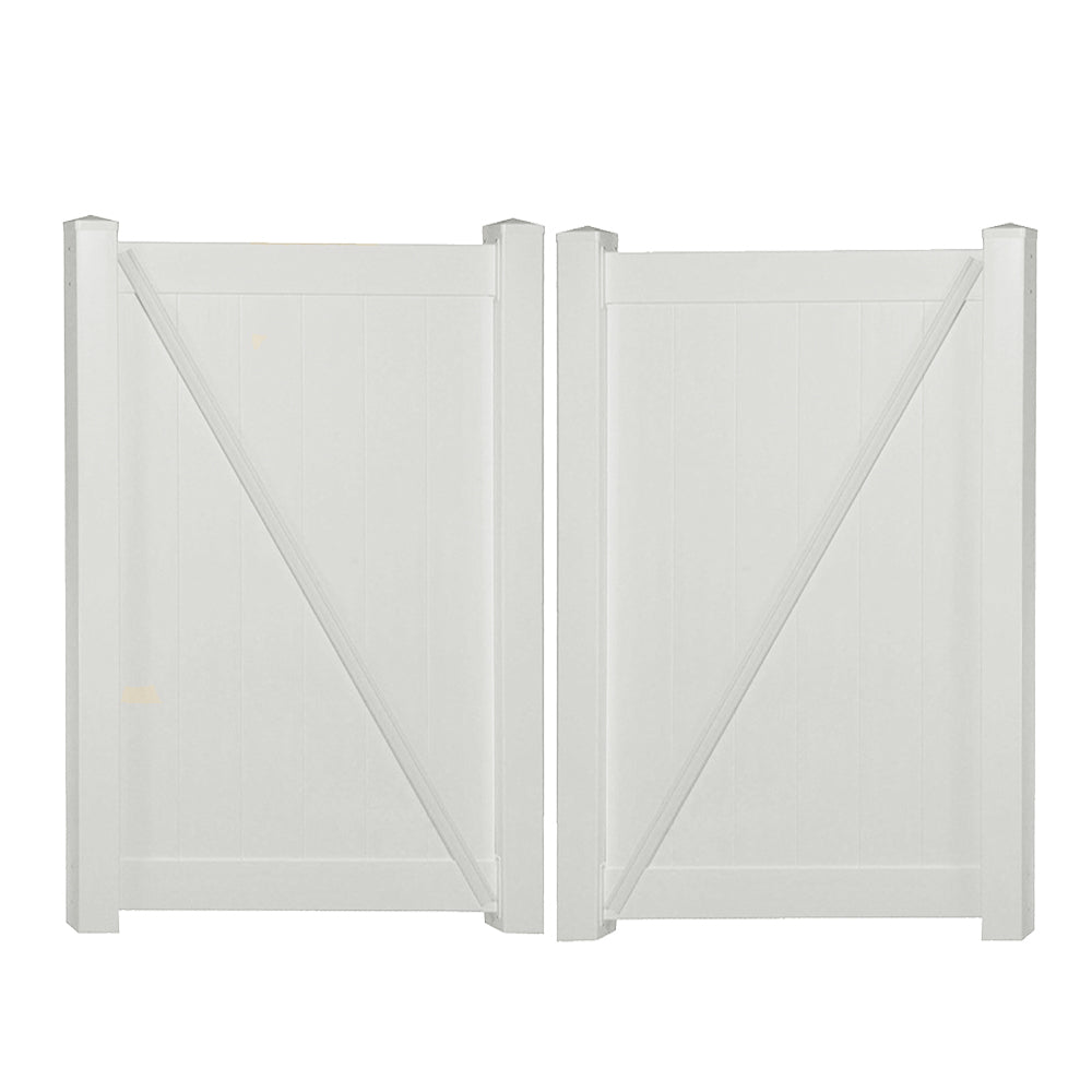 White Savannah vinyl privacy fencing double gate stock image