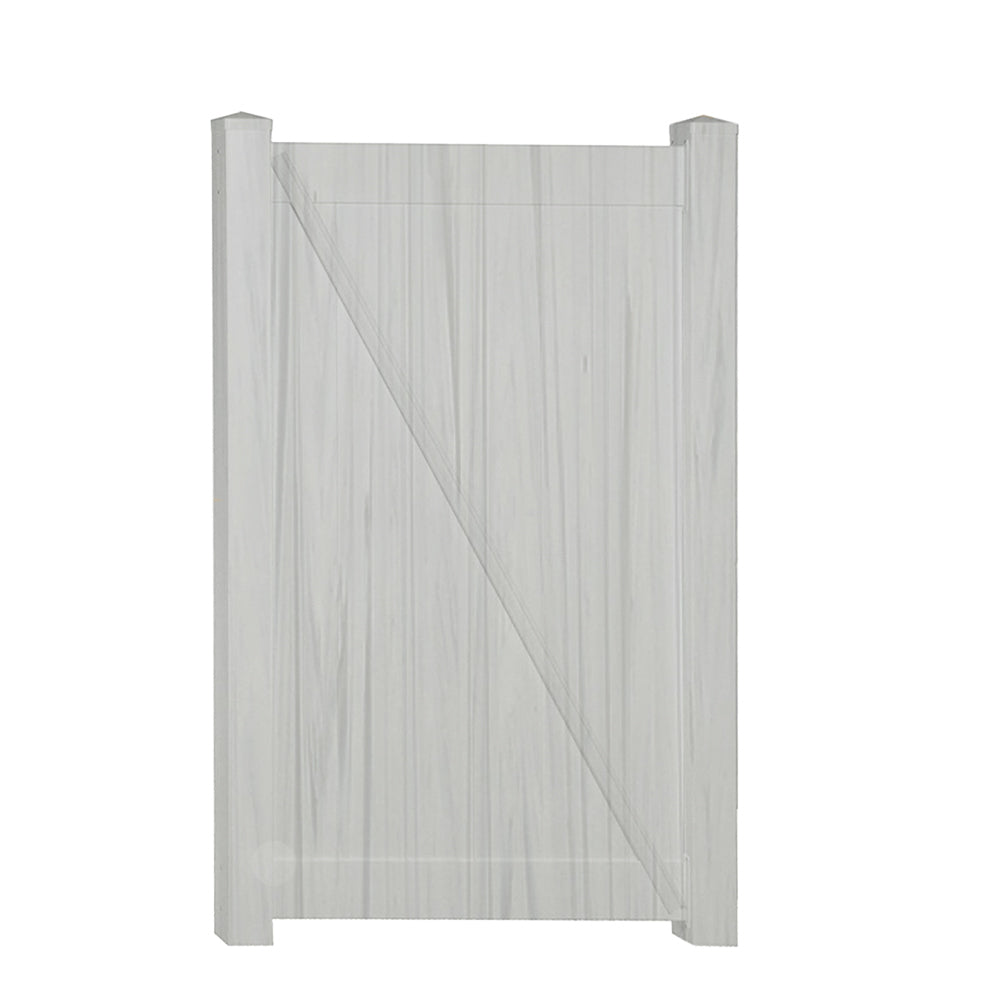 Coastal Grey Weathergrain Savannah vinyl privacy fencing gate stock image