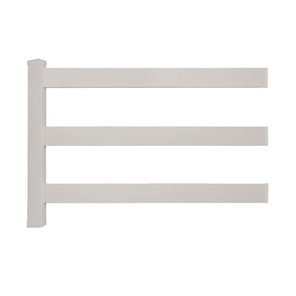 tan vinyl 3-rail horse fence stock image