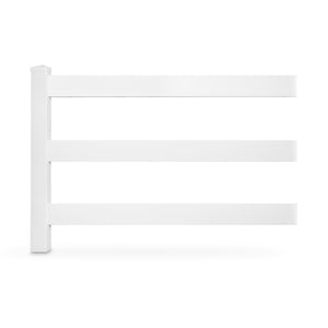 white vinyl 3-rail horse fence stock image