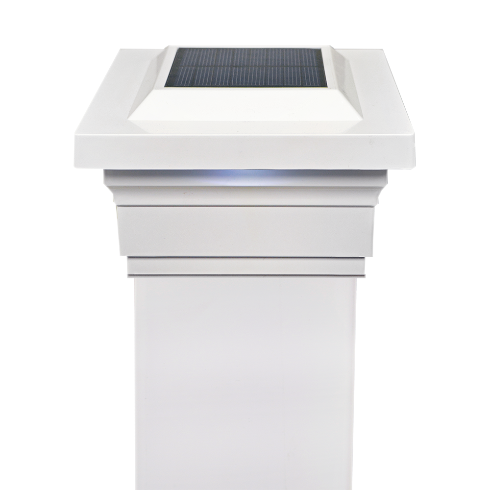 White vinyl Majestic Solar LED post cap