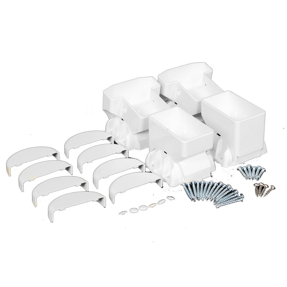 White vinyl t-rail vertical railing bracket kit
