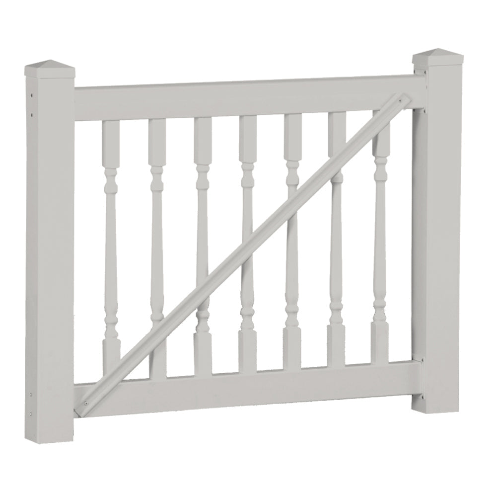 Tan Burlington vinyl railing gate stock image