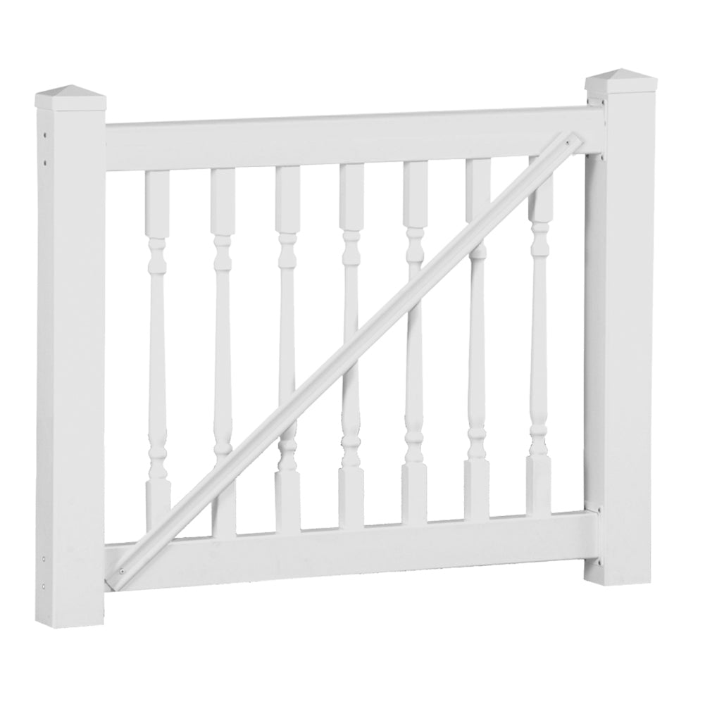 White Burlington vinyl railing gate stock image