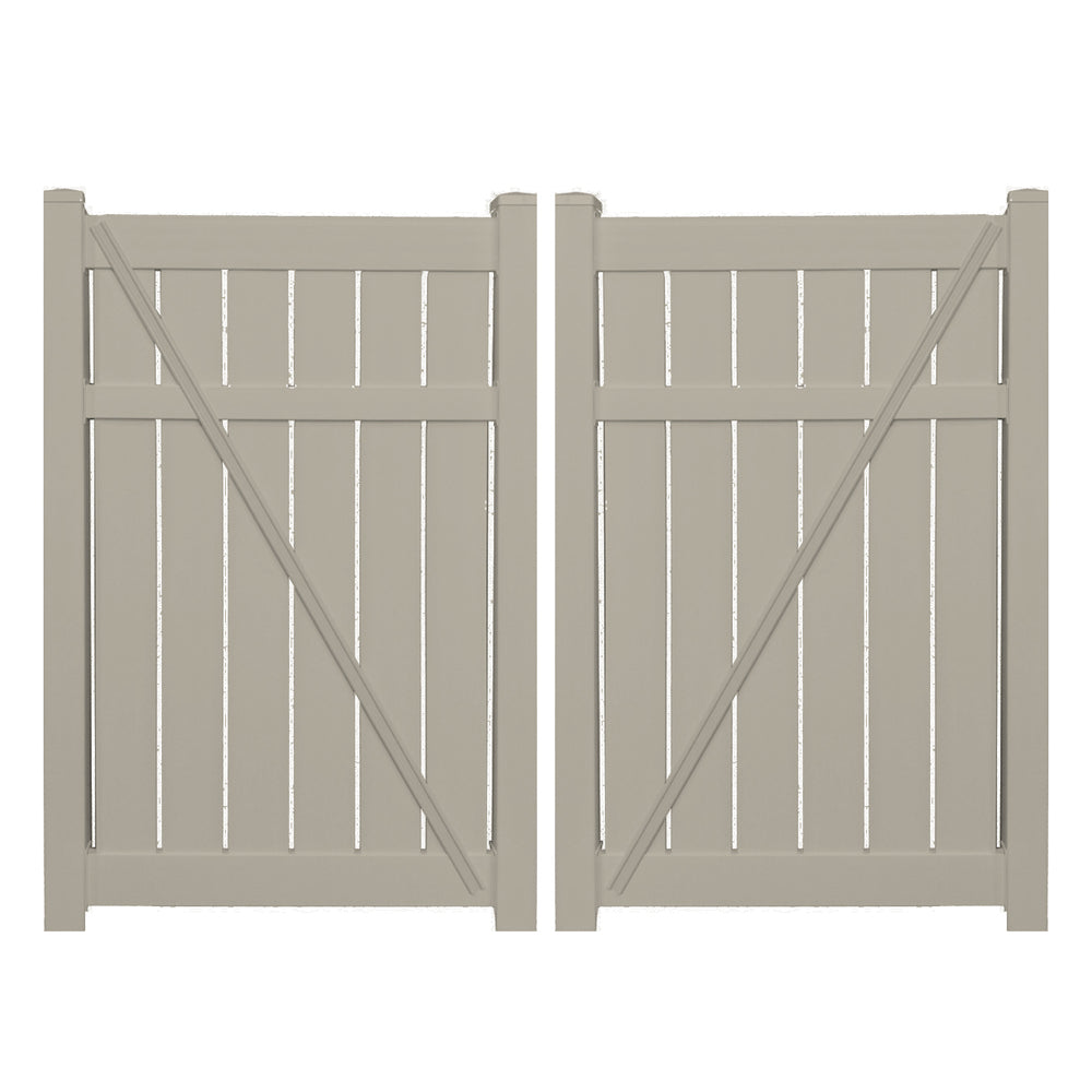 Khaki Glendale vinyl semi-privacy fencing double gate stock image