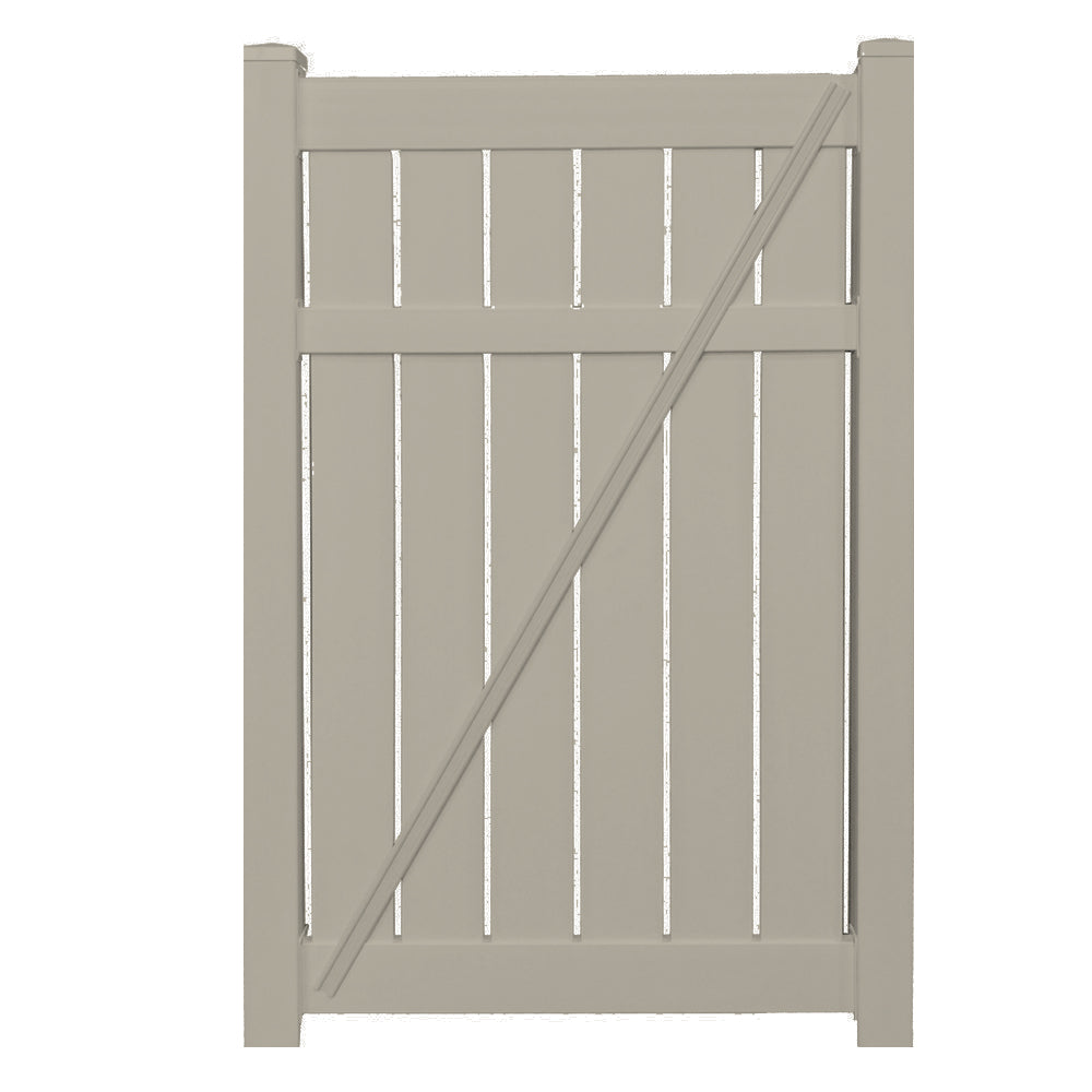Khaki Glendale vinyl semi-privacy fencing gate stock image