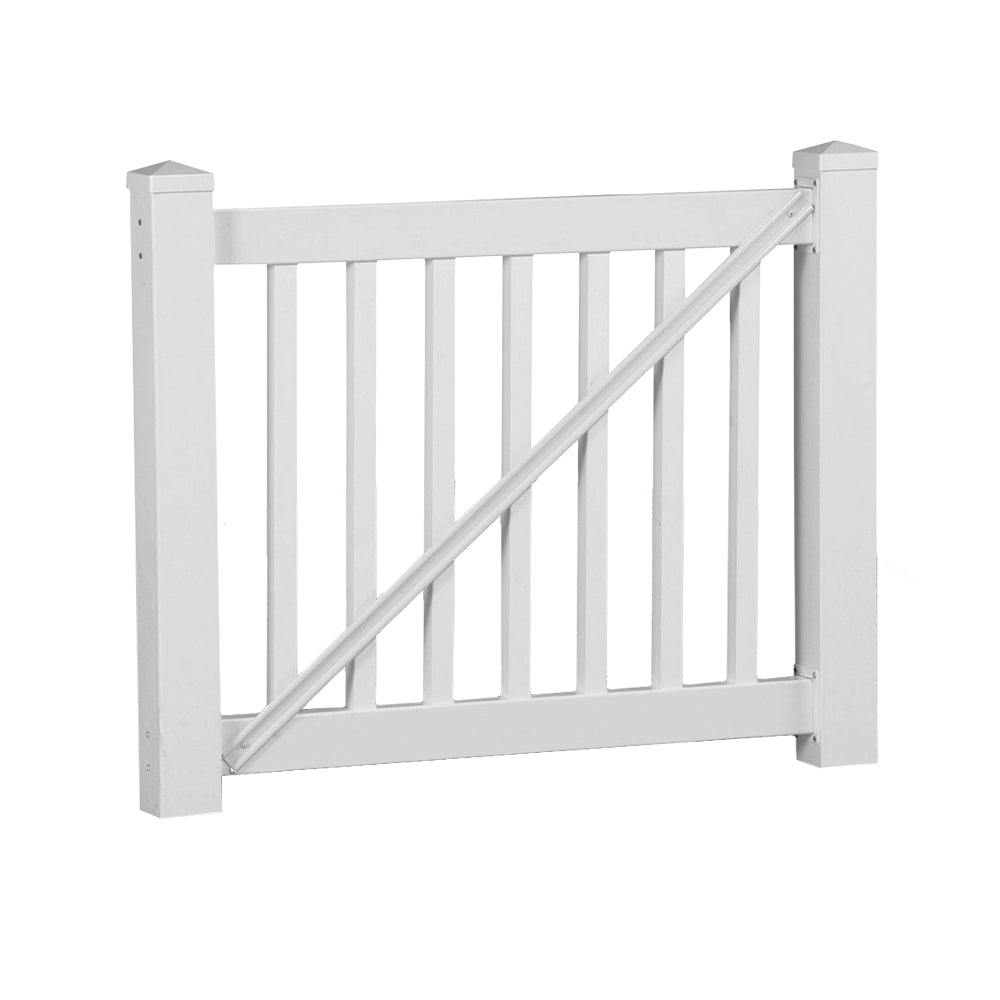 White Berkshire vinyl railing gate stock image