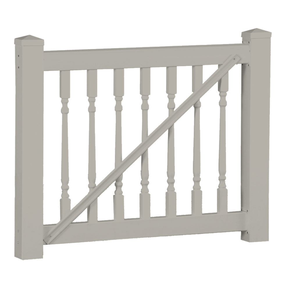 Khaki Burlington vinyl railing gate stock image