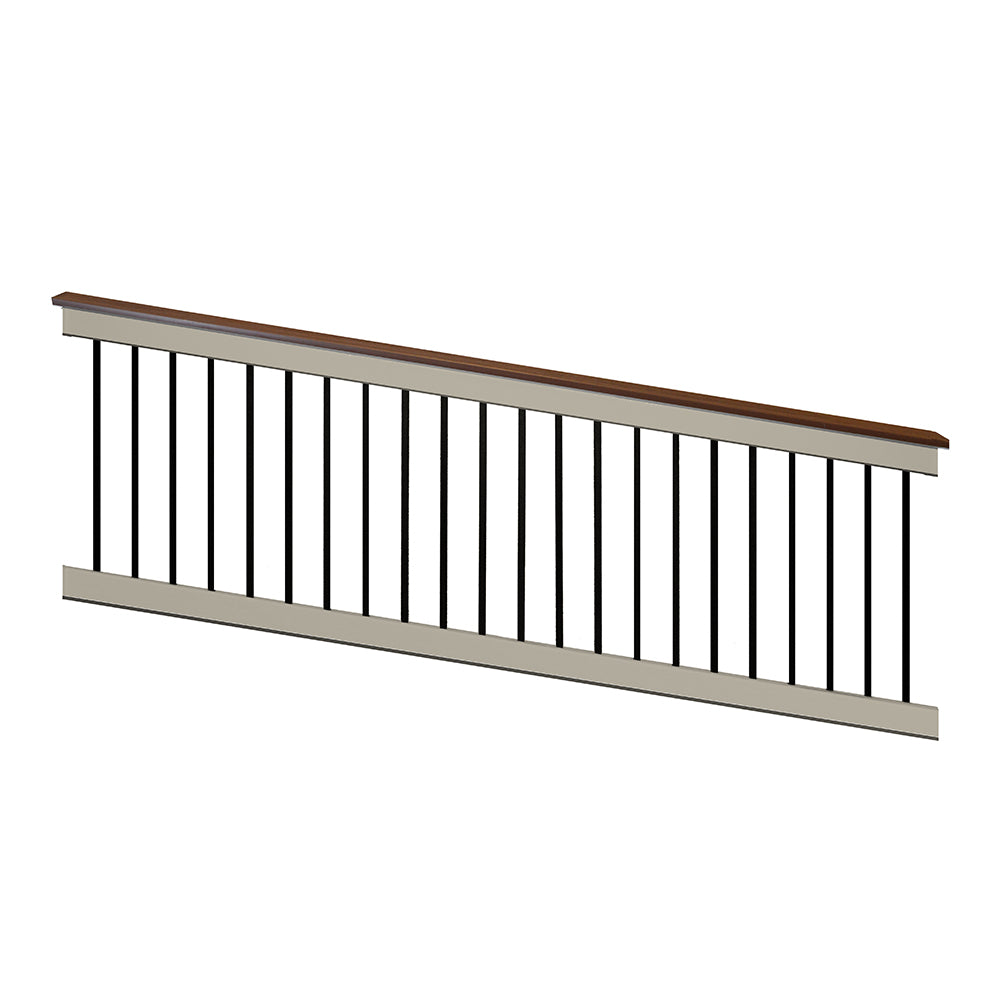 Lancaster khaki vinyl deck board stair railing stock image