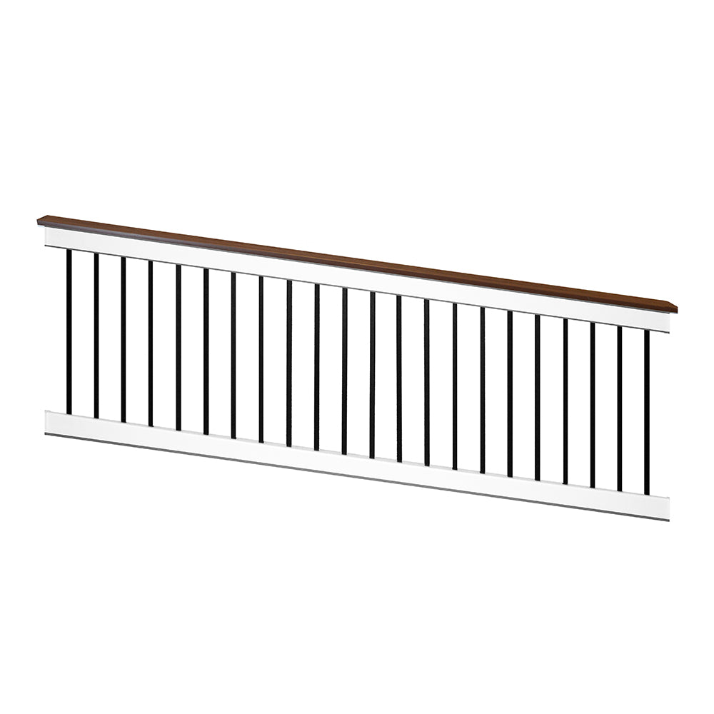 Lancaster white vinyl deck board stair railing stock image