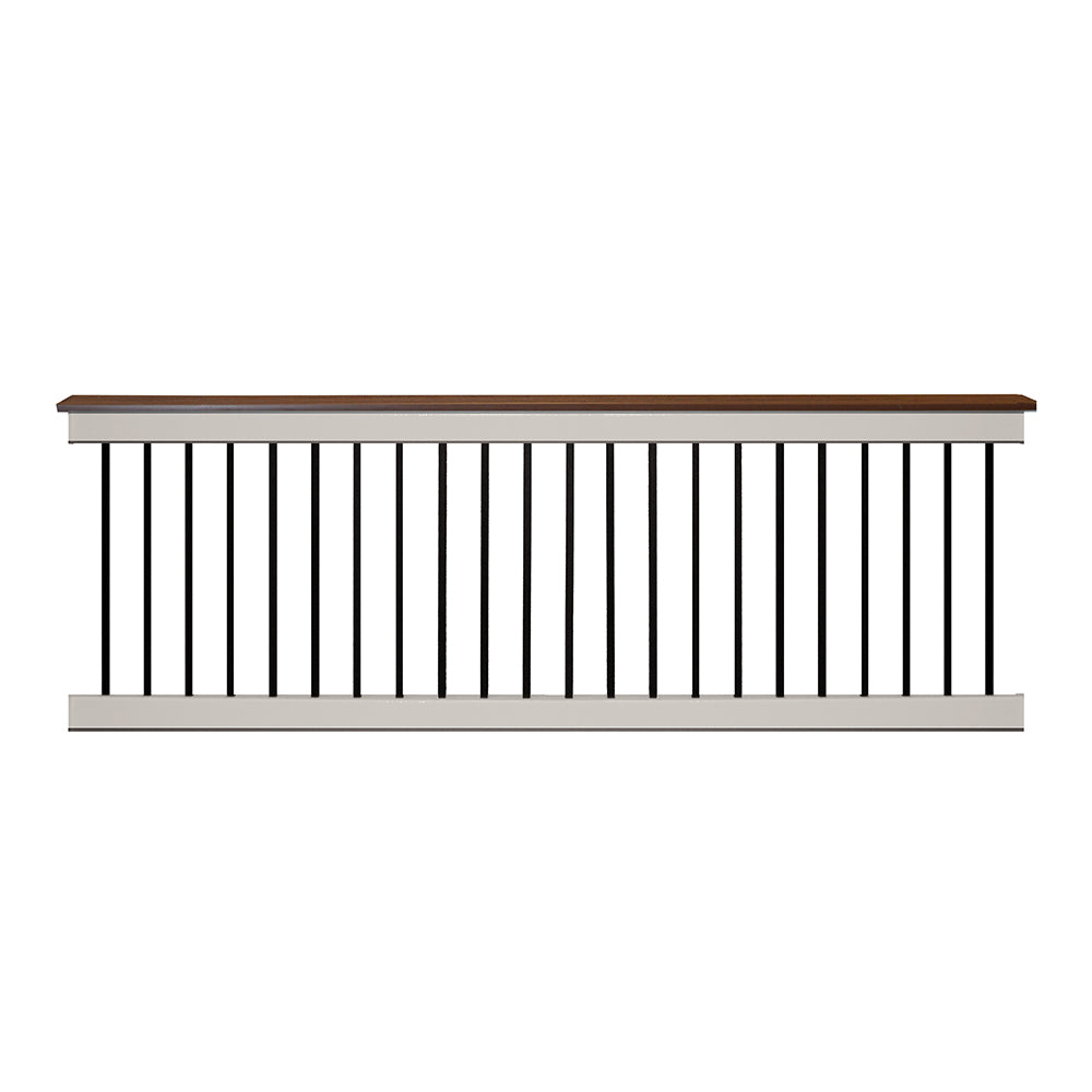 Lancaster tan vinyl deck board railing stock image