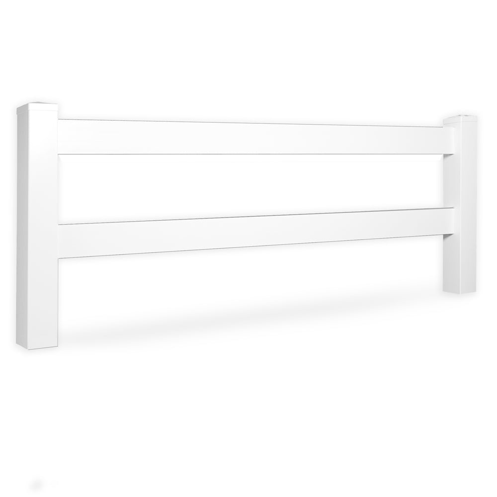 white vinyl 2-rail horse fence stock image