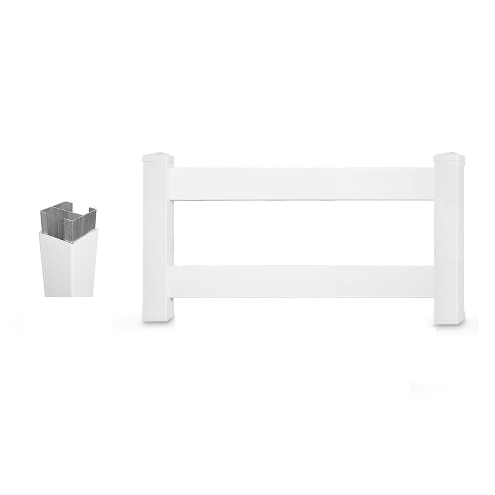 white vinyl 2-rail horse fence gate stock image