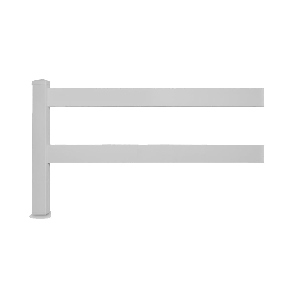 grey vinyl 2-rail horse fence stock image