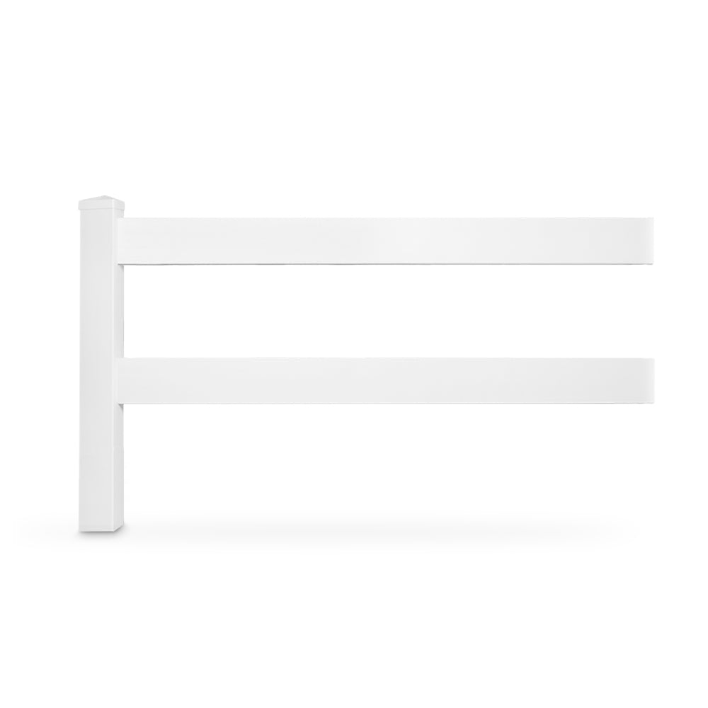 white vinyl 2-rail horse fence stock image