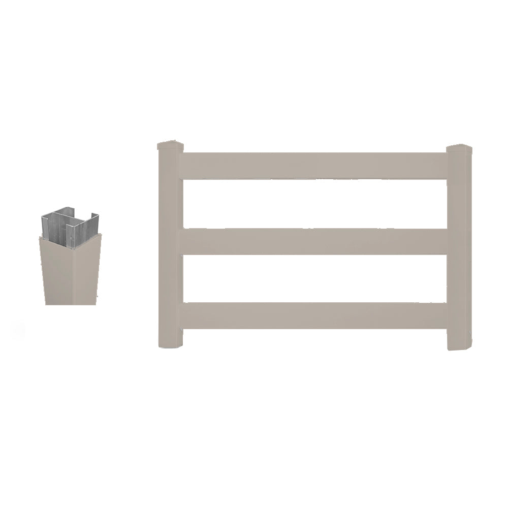 khaki vinyl 3-rail horse fence gate stock image