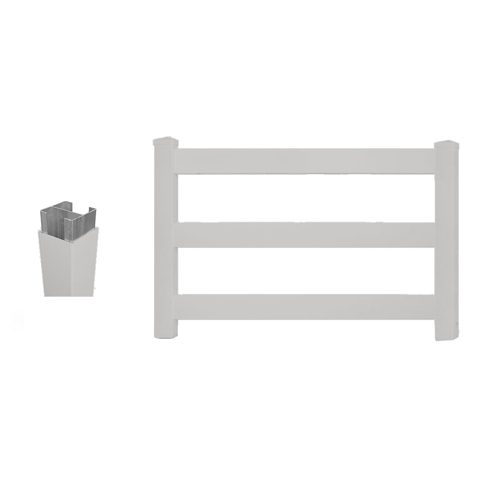 tan vinyl 3-rail horse fence gate stock image