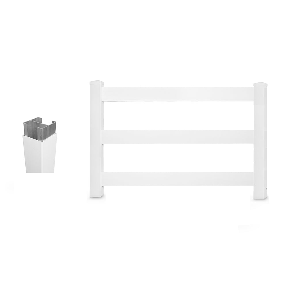 white vinyl 3-rail horse fence gate stock image