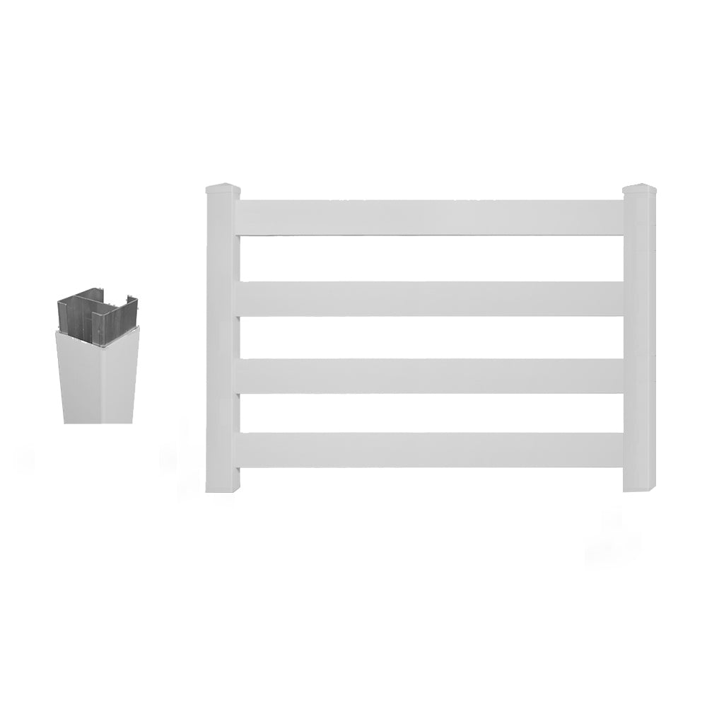 white vinyl 4-rail horse fence gate stock image