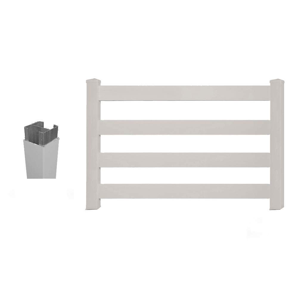 tan vinyl 4-rail horse fence gate stock image