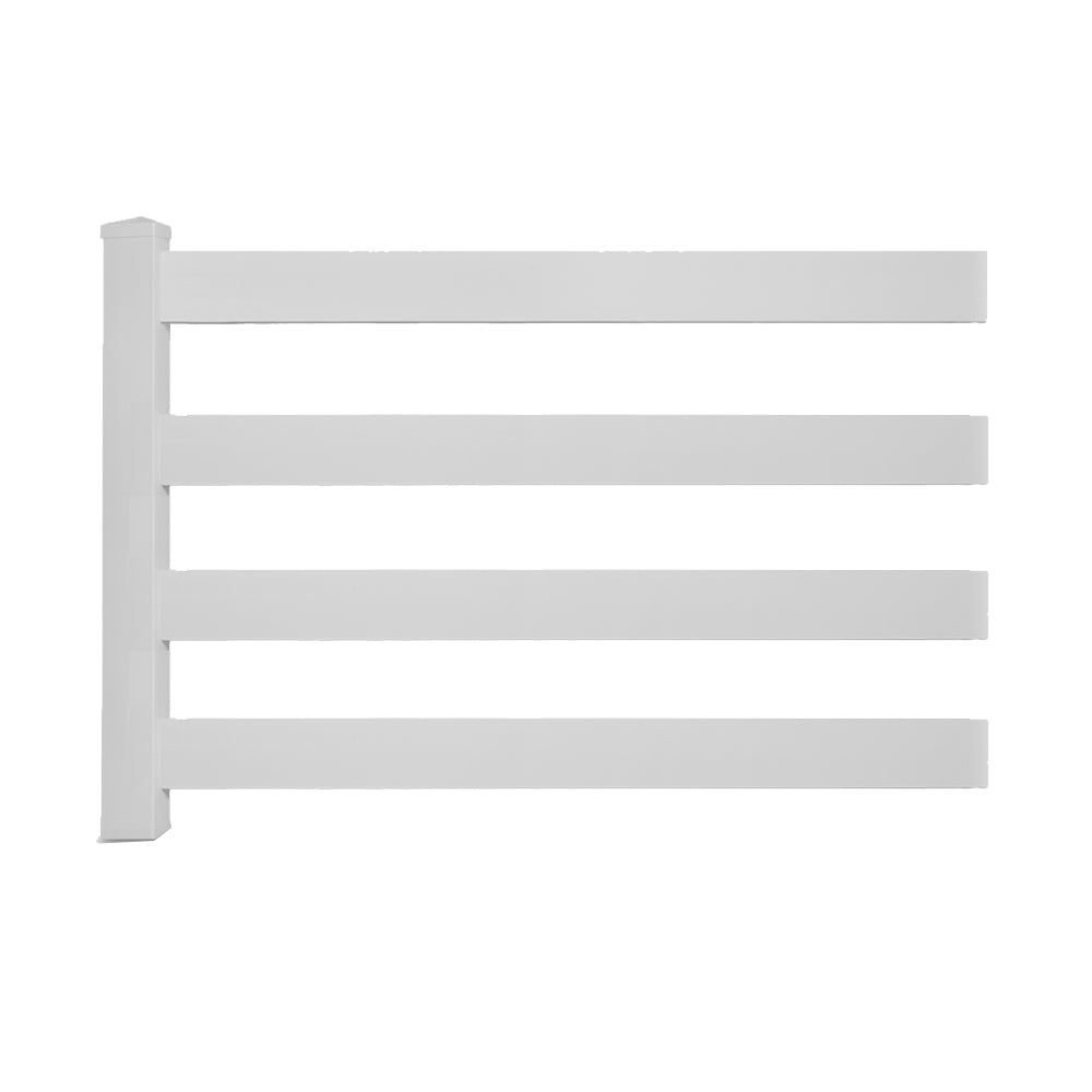 grey vinyl 4-rail horse fence stock image