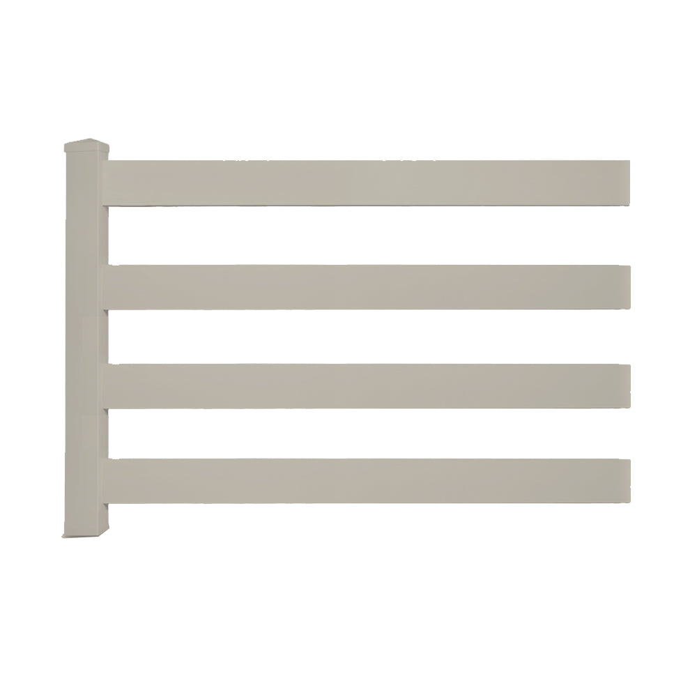 khaki vinyl 4-rail horse fence stock image