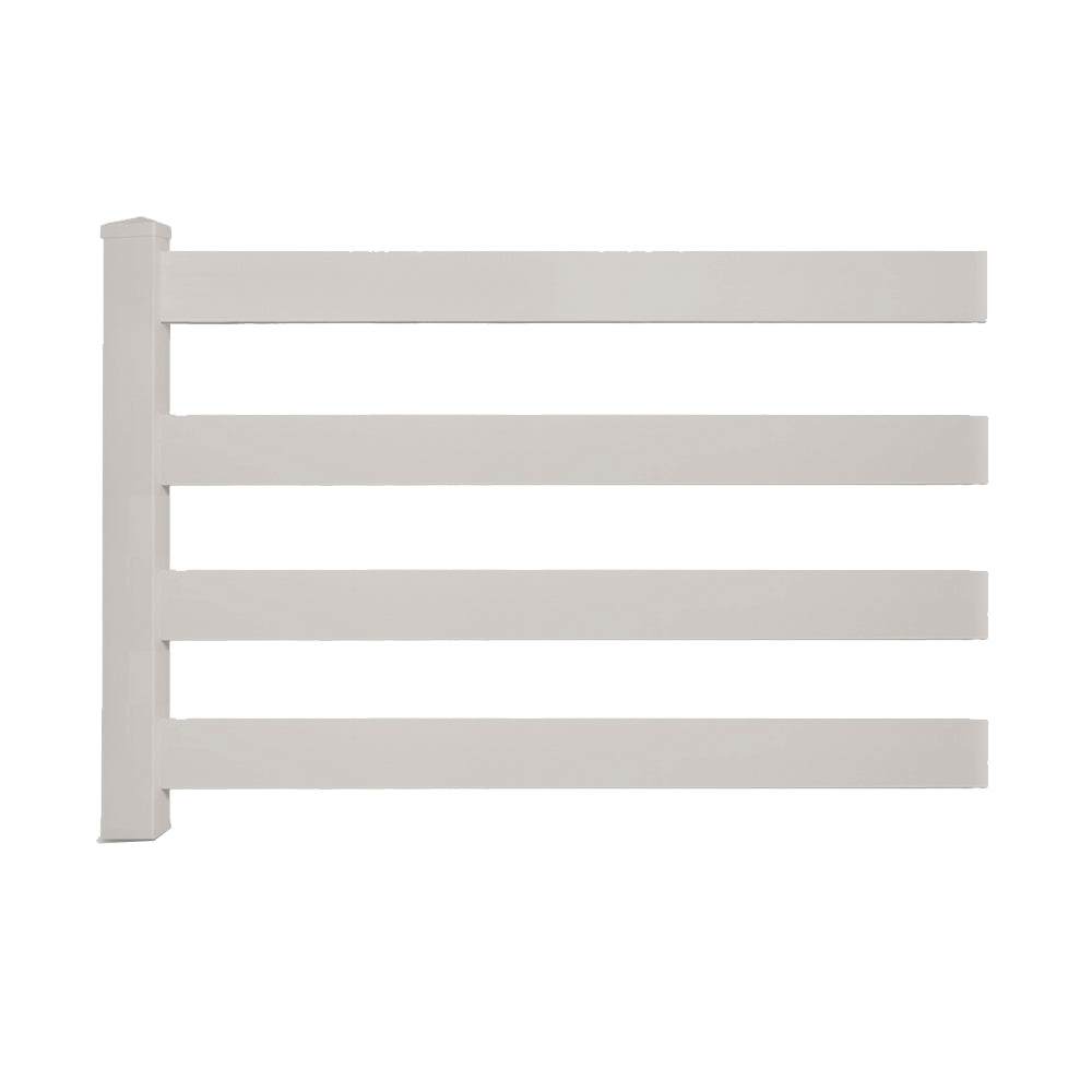 tan vinyl 4-rail horse fence stock image