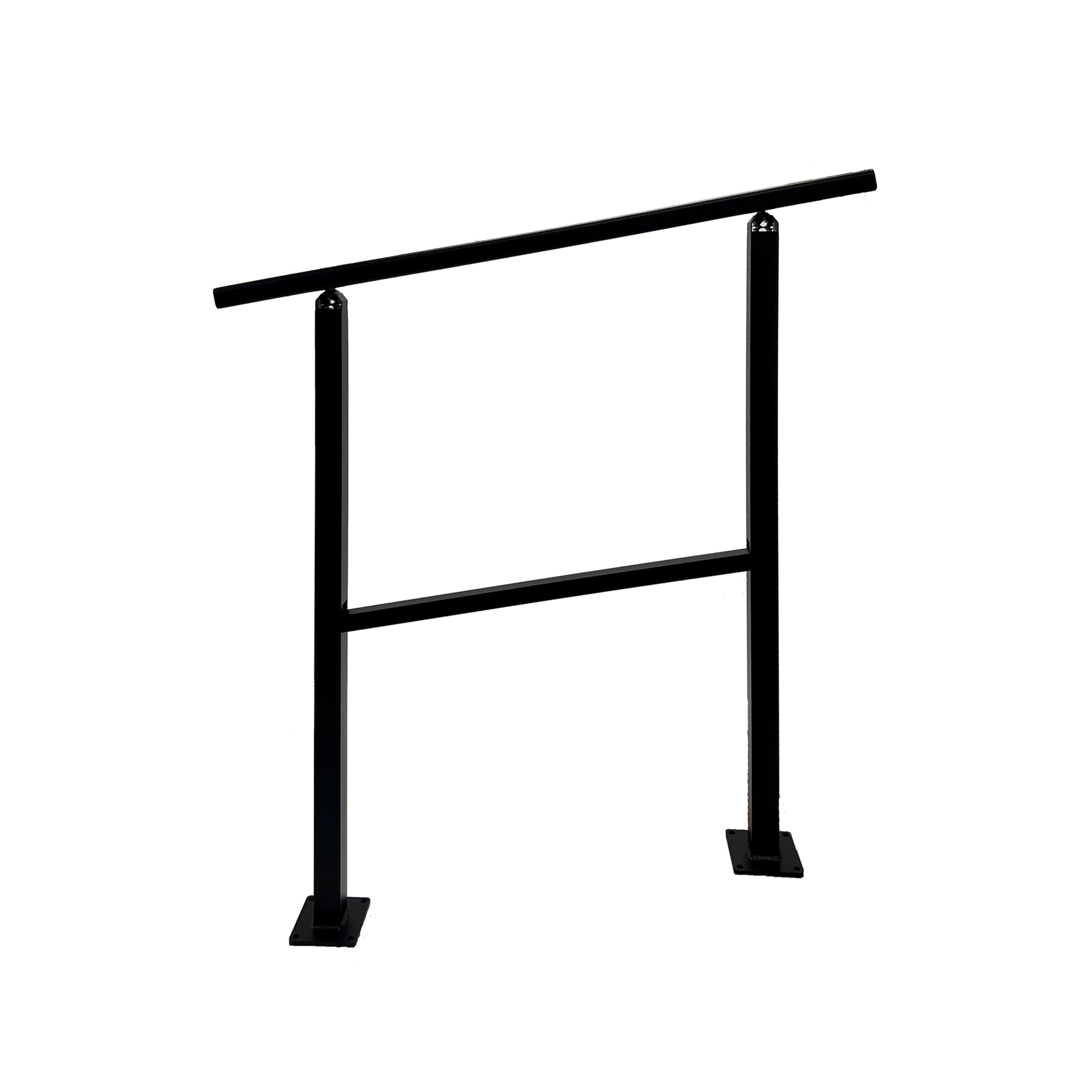 Black metal handrail on a white background
