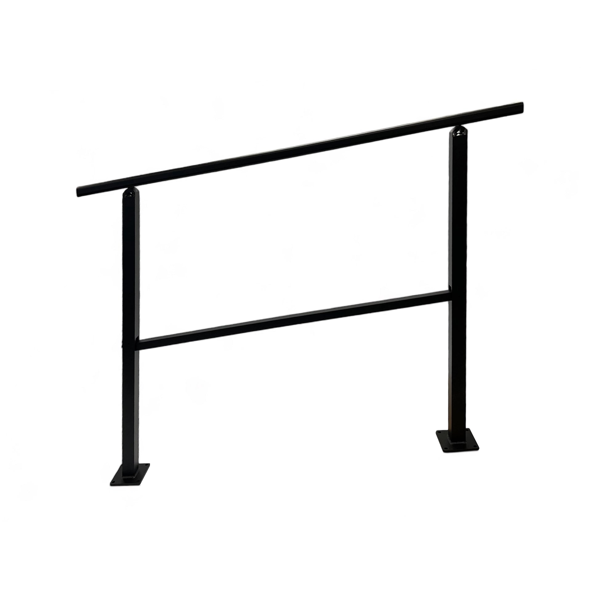 Black metal handrail on a white background