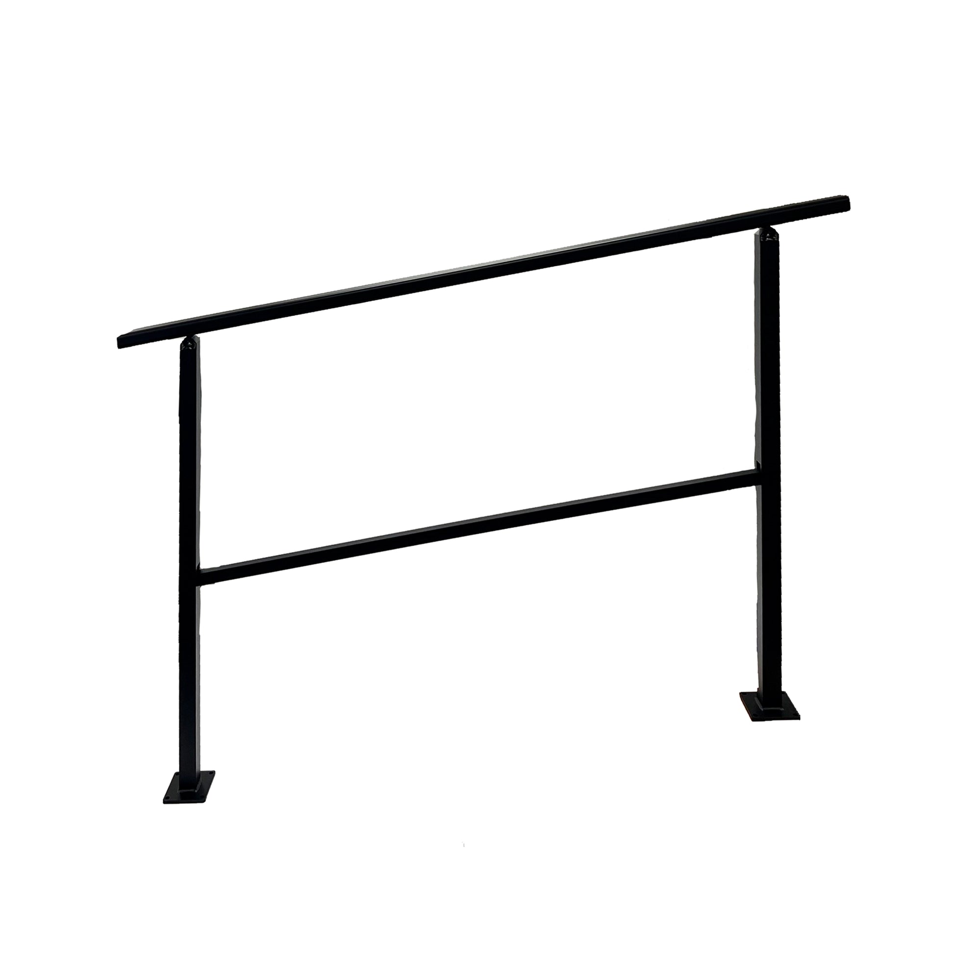 Black metal handrail on a white background