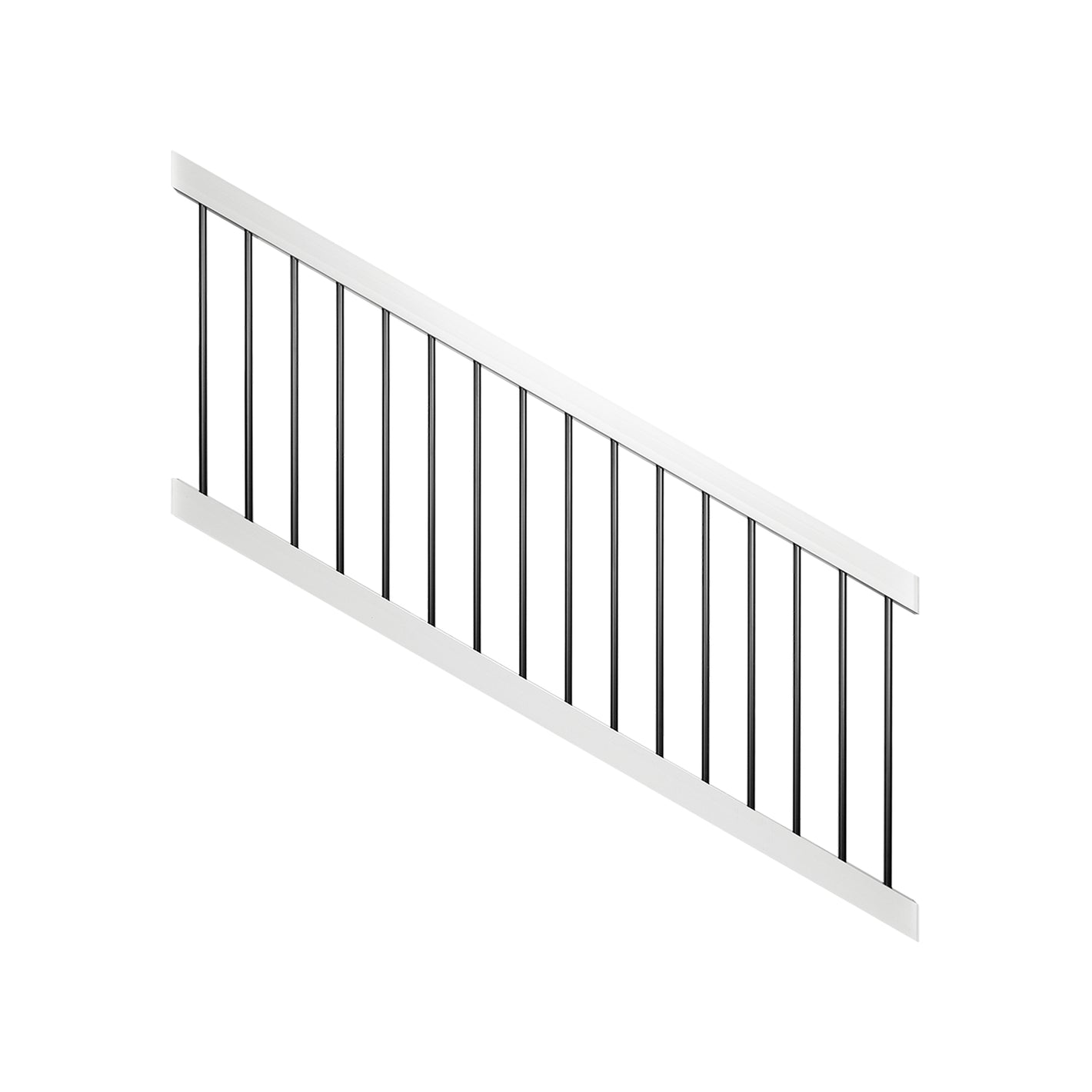 White Bedford vinyl stair railing panel stock image